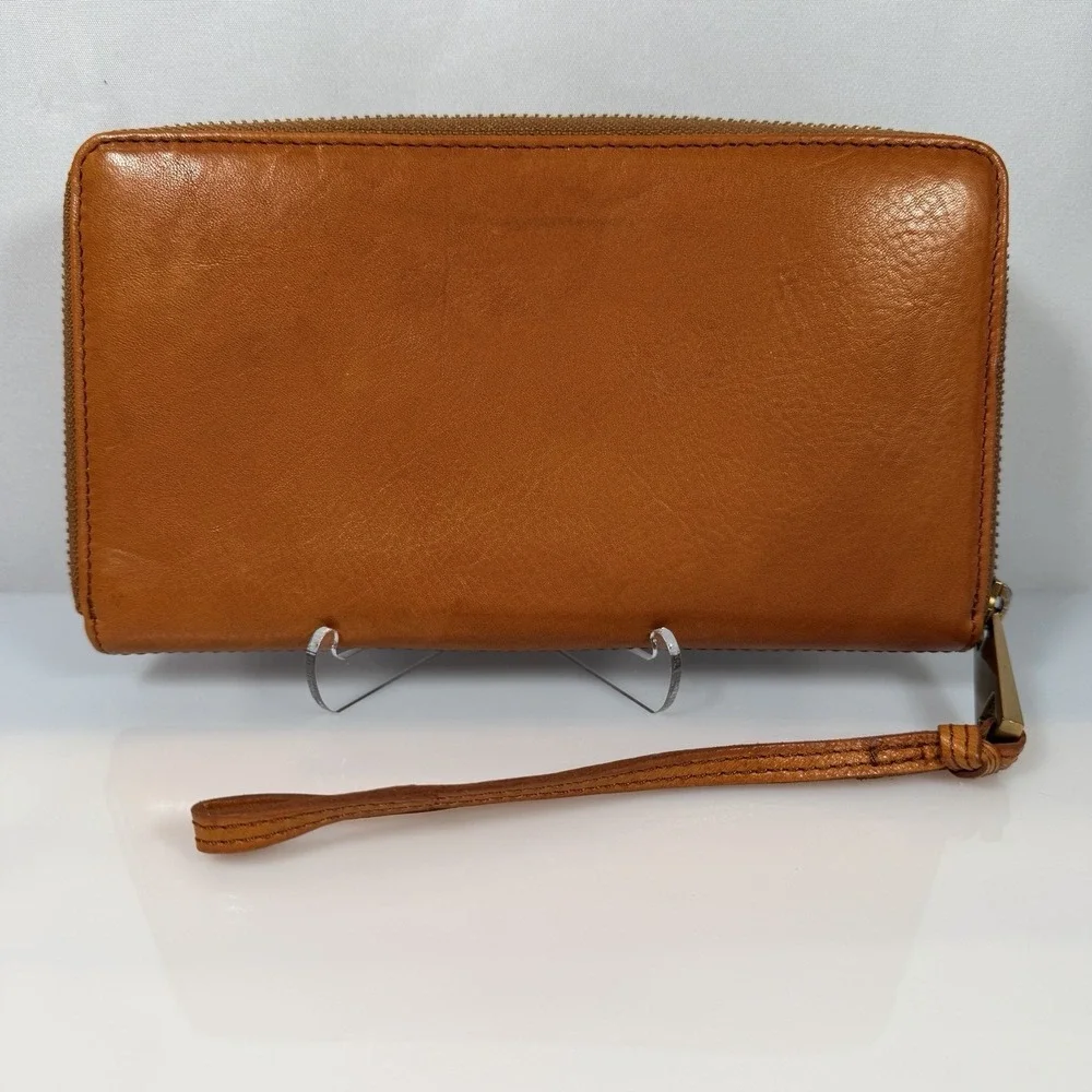 Margot New York Wallet Wrist Clutch Red Brown Leather Zipper